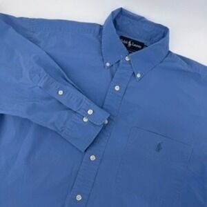 Ralph Lauren Big Buttondown Men's Blue Cotton Long Sleeve Shirt Size 16 32/33